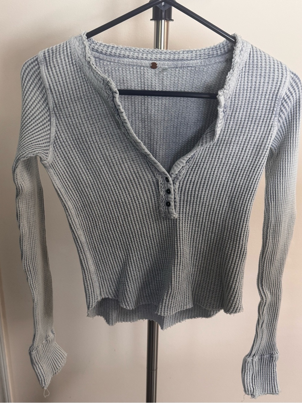 Free People FP One Light Blue Ribbed Henley Top with Button Placket